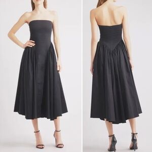 NWT Delfi Collective Imani Strapless Black Midi Cocktail Cotton Flare Dress